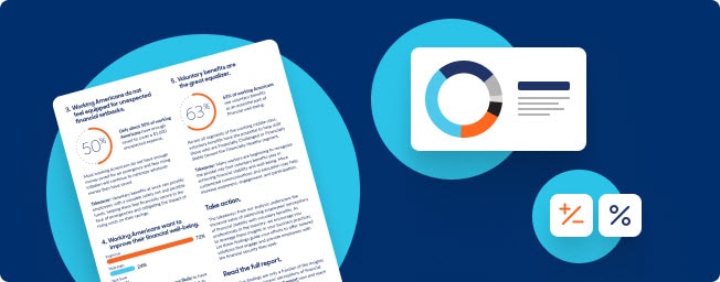 Illustration: Report document graphic and circle graph graphic over dark blue background.