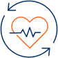 icon of heart health in orange lining with blue lining surrounding